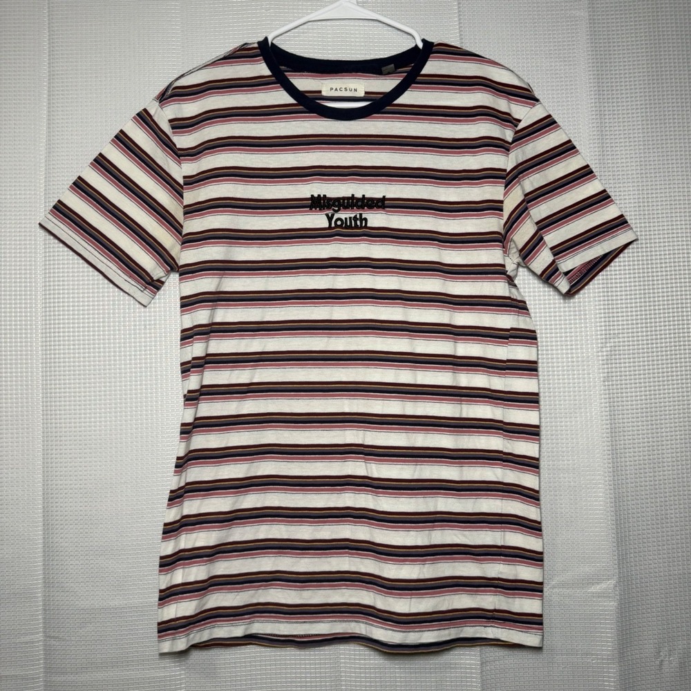 PacSun Striped T-Shirt Small Multicolor Misguided Youth‎ Embroidered Tee